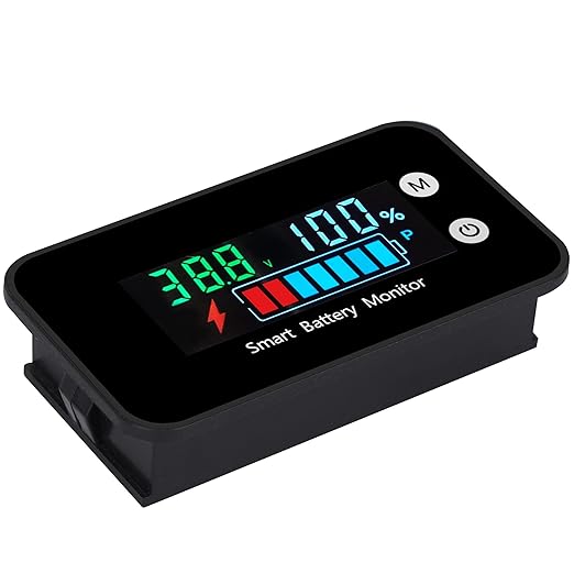 IPX7 Waterproof Battery Monitor12v 24v 36v 48v 60v 72v,Car Motorcycle Golf cart Battery Meter Digital Capacity Remaining Capacity Percentage Tester with Buzzer Alarm and Temperature