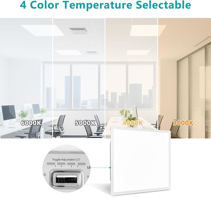 VocgoUU 2x2 LED Flat Panel Light, 4 Pack, Selectable 30W/40W/50W, 3000K/4000K/5000K/6000K, 0-10V Dimmable, ETL Certified, 5500LM, Drop Ceiling Office Lighting