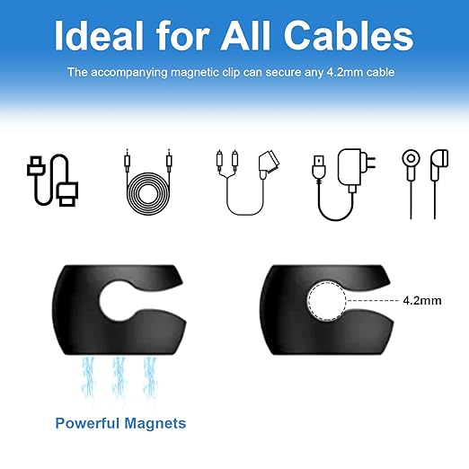 Wanheart Magnetic Cord Holders, Magnetic Cable Organizer for Desk – Multipurpose Wire Clips for Lightning, USB-C, Micro Chargers, Attach to Magnetic Surface – Office & Home Use (6 Round Clips)