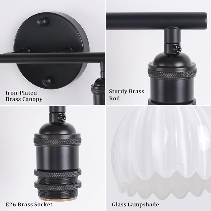 Shenmoyl Bathroom Light Fixtures, 2-Light Black Vanity Wall Light Over Mirror with White Tulip Glass Shade for Bedroom Living Room (Bulb Not Included)