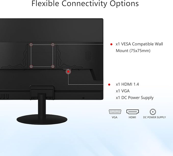 SKitphrati 20" PC Monitor 1600x900 75Hz 5MS HDMI Monitor LED Viewing Angle 95° (Horizontal) with HDMI VGA Input, 76% sRGB, VESA Wall Mount, TN Panel, Black