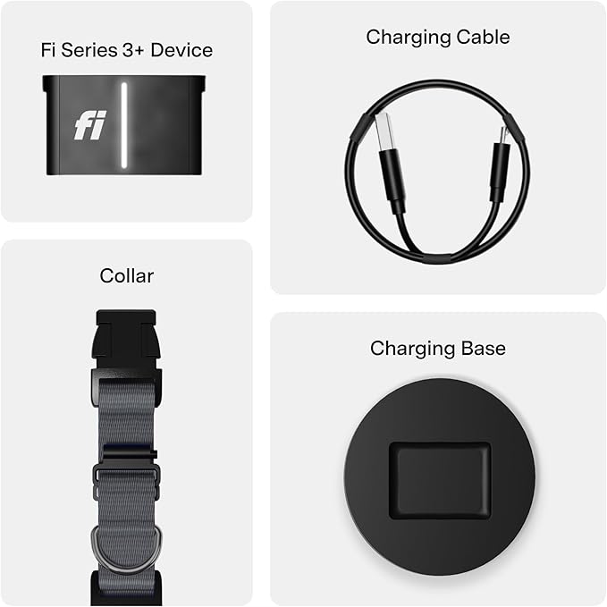 New Fi Series 3+ Smart Dog Tracker Collar [12 Month Membership Included] GPS Tracker for Dogs with Health & Behavior Monitoring, Escape Alerts, Waterproof, LED, Apple Watch Compatible (Gray, X-Small)