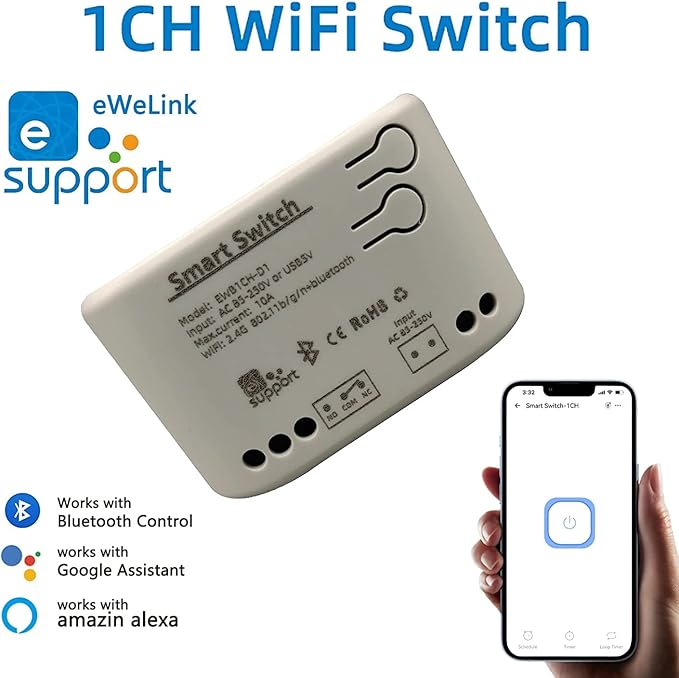 Newgoal 1 Channel Smart WiFi Relay Switching Module USB 5V/AC85V-250V, Supports Bluetooth Control, eWeLink App Remote Control, for Alexa Google Home