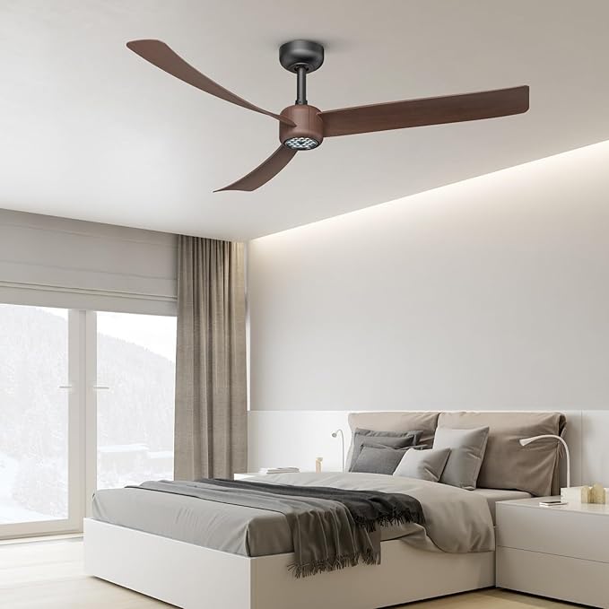 ocioc Ceiling Fans with Lights and Remote, 52 Inch Modern Ceiling Fan with Quiet Reversible DC Motor,Dimmable LED,6 Speeds,Timer, Ceiling Fan for Bedroom,Dining Room(Dark Walnut Finish)