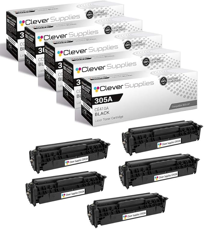 CS Replacement Toner Cartridge Compatible with HP Pro 400 Color M451DN CE410A Black 305A Pro 300 MFP M375 M375NW M475 M475DN M475DW 5 Set