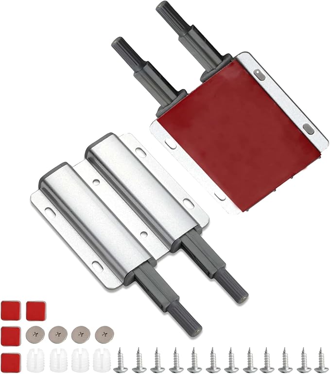 Double Push to Open Door Latch, 2 Pack Magnetic Push Latches, Adhesive Heavy Duty Touch Latch Hardware for Push to Open, Magnetic Catch for Cabinet Drawer Wardrobe Kitchen Door