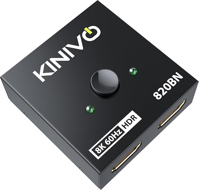 Kinivo 8K HDMI Switch 2 in 1 Out - (Uni-Directional, 8K 60Hz, Ultra HD Switcher Hub, 48Gbps HDMI Hub, HDR10+ Selector, Manual Switching Only) - Compatible with HDTV, PS5/4, Xbox, Projector