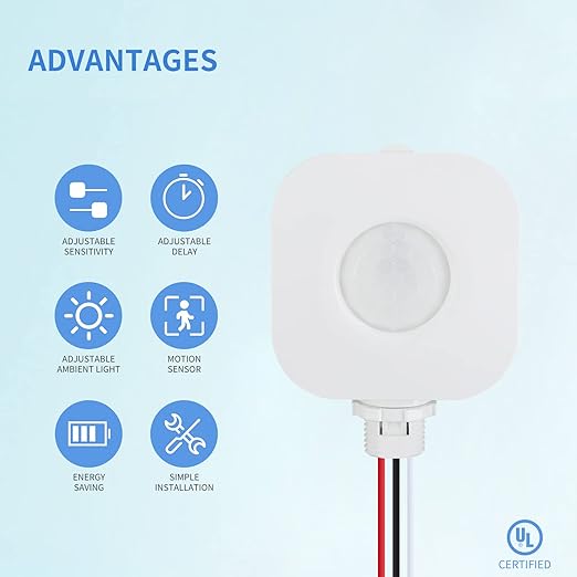 ECOELER Ceiling Occupancy Motion Sensor Switch, High Bay Fixture Mount 360° Ceiling Automatic Light Switch, 120/277VAC, UL, FCC Approved Passive Infrared Sensor, Neutral Wire Required