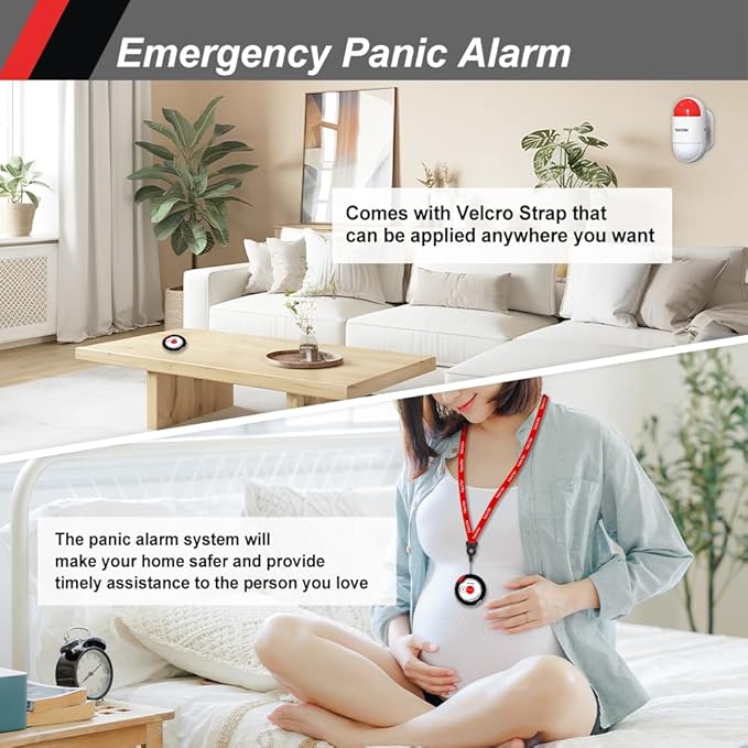 Panic Button Alarm for Security Emergency Remote Panic Alarm Siren for Home Strobe Siren,Lightweight and Compact Button with Lanyard,Emergency Alert System for House Business Shop(Battery/USB)