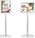 Heavy Duty Pedestal Sign Holder for Display, 8.5 x 11 inches Adjustable Floor Standing Sign Holder with Weighted Base , Vertical and Horizontal View Sign Stand for Indoor/Outdoor Advertising，Silver