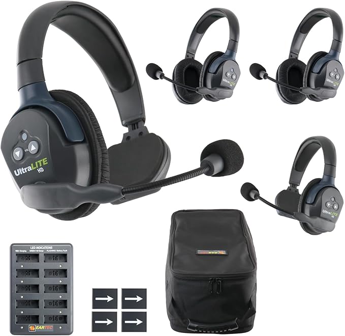 Eartec UL422 Ultralite-HD 4-Person Full Duplex Wireless Intercom Headset Communication System, Single and Dual Ear Headsets, Up to 1000ft Range, U.S. Company