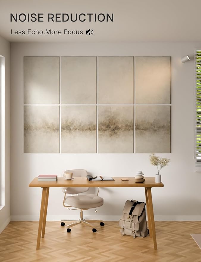 Wall Art Acoustic Panels,70''×47''Sound Absorbing Panels-8-Pack with 60 Adhesive Tabs, Decorative Sound Absorbing Panels for Living Room and Recording Studio, Offices-Dawn Embrace