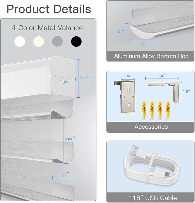 Tokblind Motorized Sheer Shade with Remote Control, Light Filtering Electric Roller Blinds Compatible with Alexa via Hub, Rechargeable Smart Window Shade Custom Size (Light Filtering Silver)