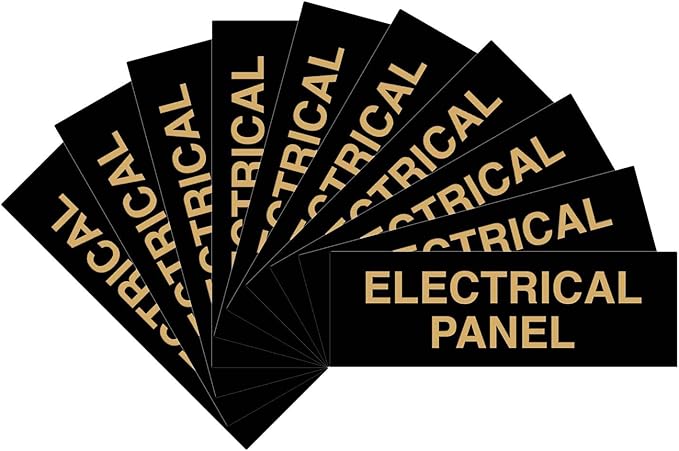 All Quality Basic Electrical Panel Sign - Fire Regulation Safety Compliance Sign - Black/Gold - Large (10 Pack)