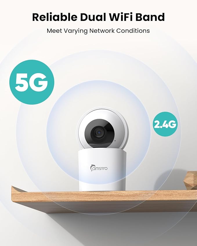 CAMSTRO 3K Indoor Security Camera,360°PTZ Home Baby/Pet Monitor,Auto Tracking,5MP Night Vision,2.4/5GHz WiFi,Motion & Sound Detection,2-Way Audio,SD Card/Cloud Storage,Works with Alexa,No Monthly Fee