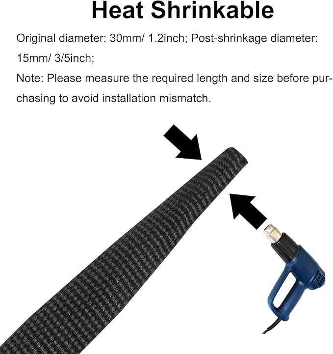 MECCANIXITY Braided Cable Sleeves Heat Shrinkable Fabric Sleeving, 1 1/4" 33ft Black 2:1 Ratio Heat Shrinkable Cord Protector for Harness Cable, Network Cable Protection, Cable Management