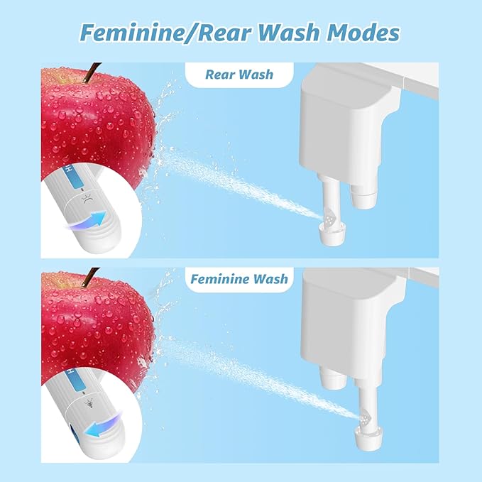 Ultra-Slim Bidet Attachment for Toilet, Non-Electric Dual Nozzle (Rear & Feminine Wash), Adjustable Fresh Cold Water Pressure, Stainless Steel Inlet, Easy to Install(Blue & White)
