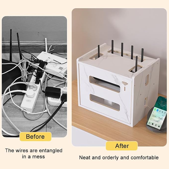 Wooden Router Shelf, Desktop WiFi Router Storage Box Modem Rack Router Cover - Image 4