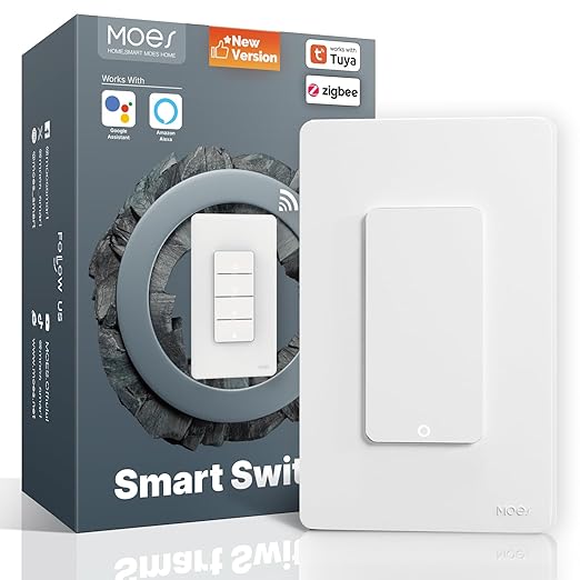 MOES 2nd Generation Zigbee Smart Switches, No Netural Wire, Require MOES Zigbee by MOES