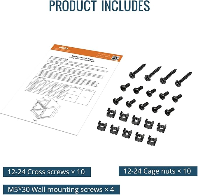 Tecmojo 6U Wall Mount Server Rack Swing Gate, 19in Computer/AV/Data/IT/Media Equipment, Black, Cold Rolled Steel, 24in Depth, Square&Tapped Holes