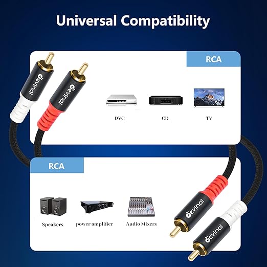 Devinal 10FT RCA Cables, 2RCA to 2RCA Audio Cable, Male Stereo RCA Cord Shielded Braided for Home Theater, HDTV, Amplifiers, Hi-Fi Systems, Car Audio, Speakers
