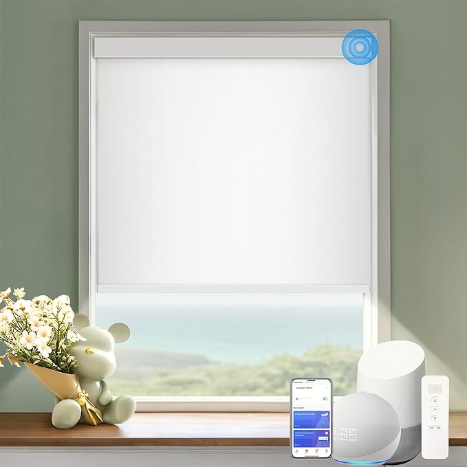 COOLWINDS Motorized Blinds with Remote Cordless Automatic Motorized Shades Custom Blinds for Windows Smart Curtains Compatible with Alexa Google Home(Blackout Ivory White,W38 x H72in)