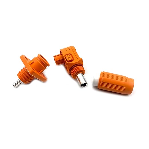 250A Battery Energy Storage Connector, 70mm² High Current Connectors IP67 Waterproof Stud Wiring Power Adapter Quick Plug Terminal Right Angle Plug and Socket （1500V Orange