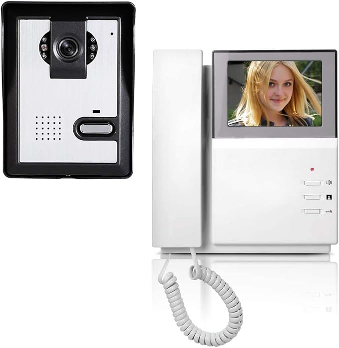 AMOCAM Video Door Phone System, 4.3 Inches Clear LCD Monitor Wired Video Intercom Doorbell Kits, IR Night Vision Outdoor Camera Door Intercom, Doorphone Telephone Style for Home Improvement