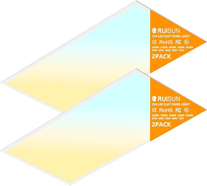 2 Pack 2x4 LED Flat Panel Light Drop Ceiling Office Fixture,Surface Mount Drop Ceiling Fixture,9576LM, 30W/40W/50W/60W/72W Selectable,3000K/3500K/4000K/5000K/6500K 5CCT,Dimmable (0-10V),ETL Listed