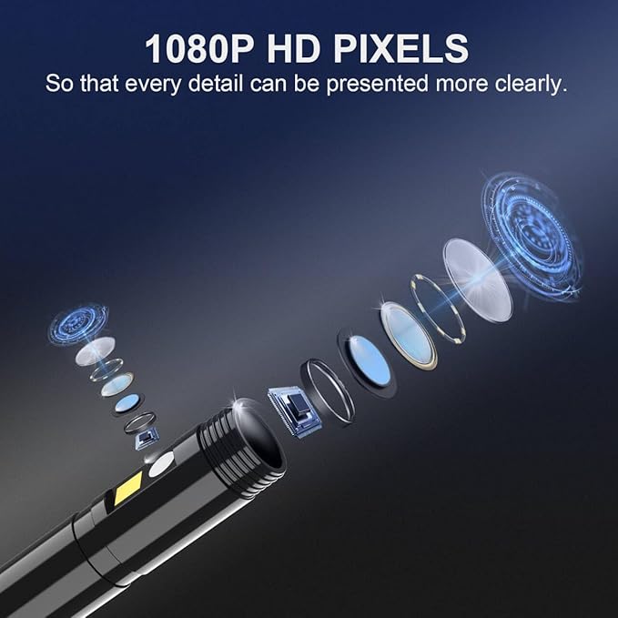5‘’ Dual Lens Endoscope Camera with Light, 1080P Borescope Inspection Camera with Photo & Video, 7.9mm IP67 Waterproof Sewer with 7 LED Lights,16.5FT Semi-Rigid Cable, Built-in 32G Card