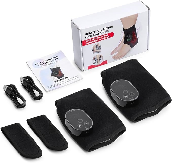 2-Pack Cordless Foot Massager for Neuropathy, Foot and Ankle Massager, Ankle Heating Pad with Massage, 6 Heat Levels & 3 Massage Modes with Timer (Black)
