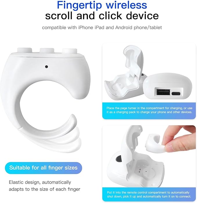 HEKUTU Social Media Scrolling Ring Remote - Hands-Free Controller for T-ikT-ok Yout-ube IG - White