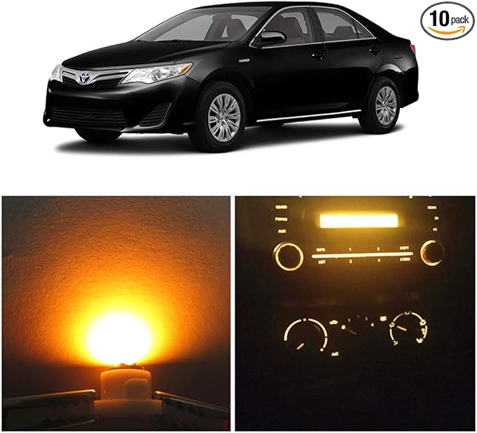 WLJH Yellow Climate Control Panel Lights A/C Dashboard Dash Heater Indicator Light Switch Led Bulbs Replacement Kit For Camry Corolla Tacoma Matrix, Pack of 10