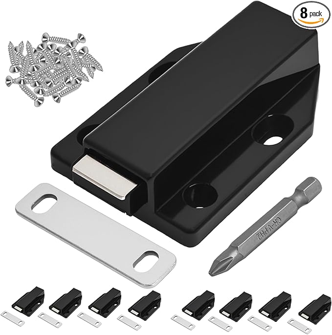 8 Pack Magnetic Push Latch,Heavy Duty Magnetic Touch Latch,for Push to Open Cabinet or Kitchen Drawer, Kitchen Door,on Strong Pop Out (Black - 2.7 inch, 8 Pack)