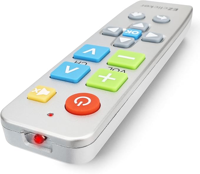 EZclicker Big Button Universal TV Remote (Silver) Simple Easy to Use, Great for Seniors, Works with Major TV Brands (2xAAA Batteries Not Included)