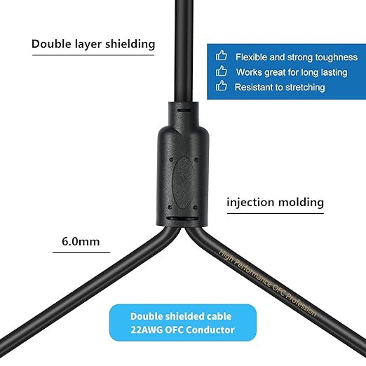 Smithok XLR Splitter Cable,Dual Female to Male Y Cable (XLR Splitter 3 Pin 2 Female to 1 Male),Balanced Microphone Splitter Cord Audio Adaptor - 1.6ft /0.5m
