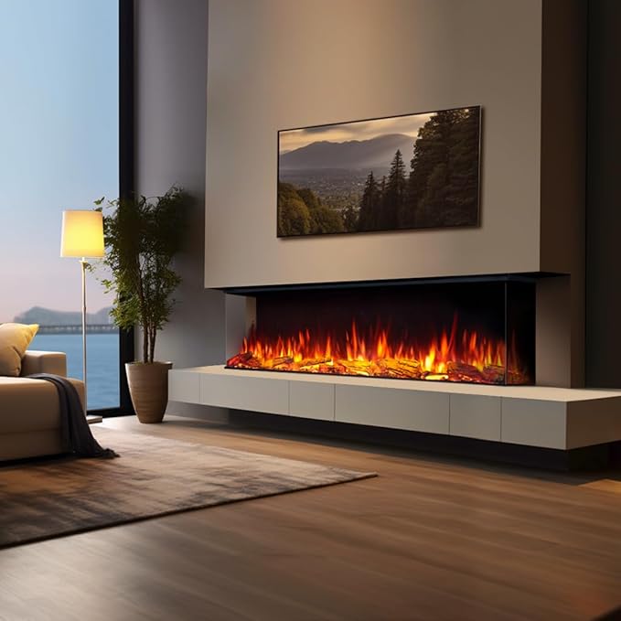 Legend Flame 59" W Smart Build in Electric Fireplace Insert, 1-2-3 Sided View, Heater 750W/1500W, Multi Colors of Flame & Fuel Bed, Alexa/Google Assistant Enabled