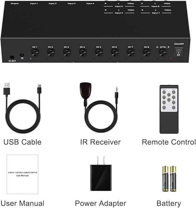 Dingsun 4 Way HDMI 2.0 to HDMI Switch + 4 Way RCA to HDMI Converter for Fire Stick，ROKU, N64, NGC, Wii, PS2/3/4/5, Xbox Series, Xbox ONE, Switch ect.