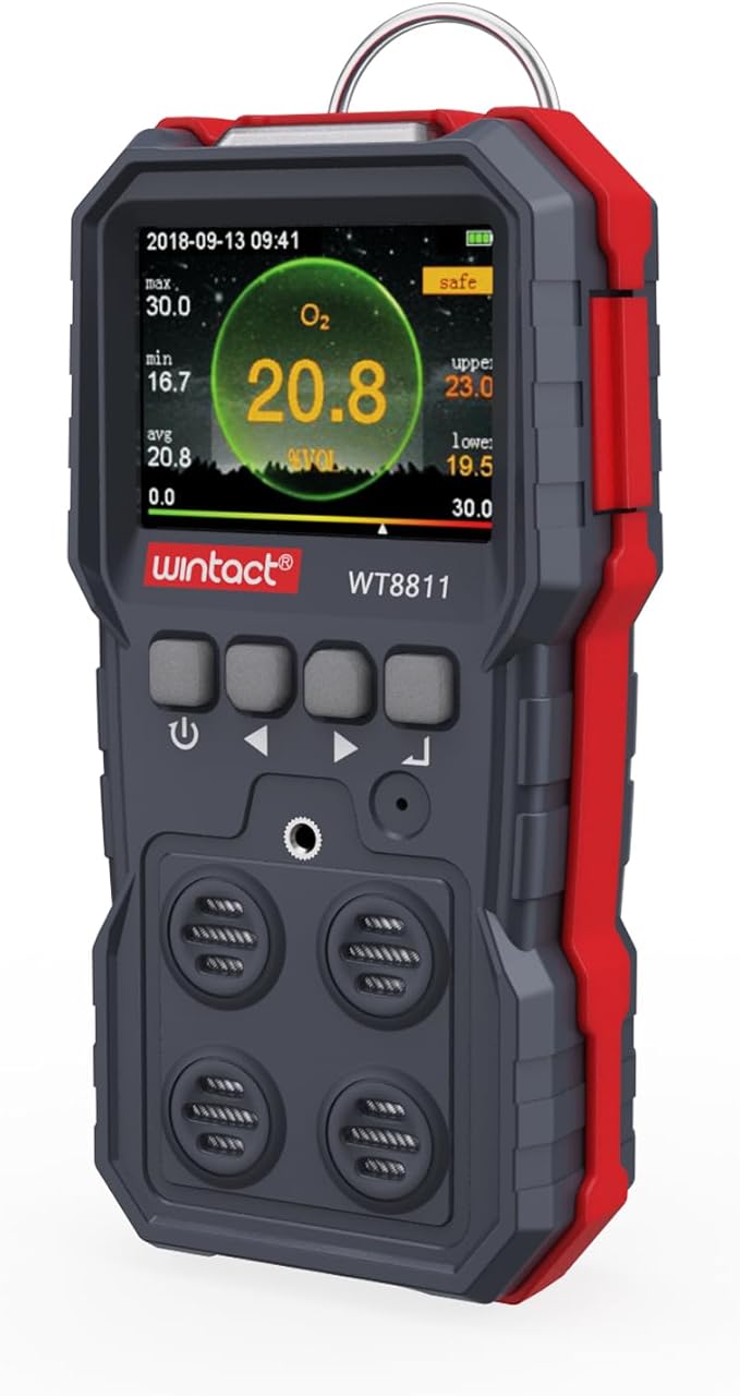 Wintact 4 in 1 Gas Leak Detector, Monitor Multi Gas Alarm Sniffers Combustible, Natural, Methane, Propane, Carbon Monoxide, Hydrogen Sulfide, Oxygen for Home, RV, Sewer