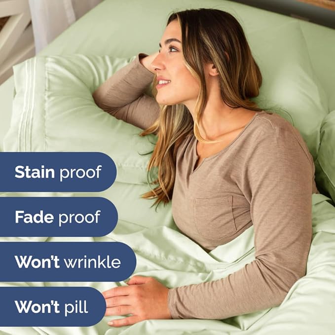 Full XL Bed Sheet Set - 4 Piece Extra Long Extended Full XL Sheets - Soft, Breathable & Cooling - Fits 8" to 16" Mattress w/ Deep Pockets - 54" x 80" - Wrinkle and Fade Resistant - Light Sage Green