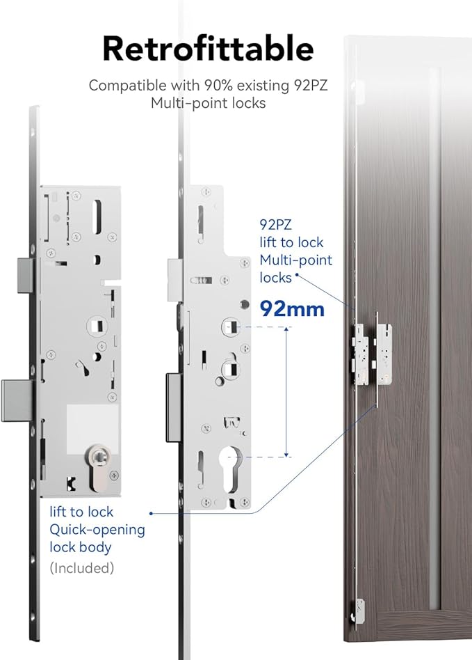 Blusafe Electronic Smart Door Lock Fingerprint Door Lock with Keypad，Smart Lock for Front Door Children Proof IC Card, App Control & Mechanical Key 40–90mm Multipoint Locks(OS Frosted Silver)