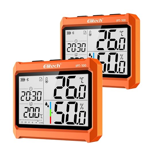Elitech 2Pack Digital Bluetooth Hygrometer Thermometer, Refrigerator Thermometer by Elitech