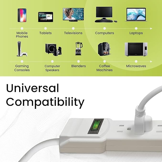 GoGreen Power Inc. (G-16106MS-2) 6 Outlet Surge Protector, 6FT Cord, White, 2 Pack