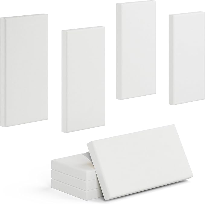 4 Pack High-Density Core with Fabric Cover Acoustic Panels – 24×12×2 In Self-Adhesive Soundproofing and Sound-Absorbing Wall Panels for Echo Reduction in Studio, Theater, or Recording (Linen White)