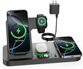 Dual Phone Wireless Charging Station for Apple Devices, Magnetic Charging Station for iPhone with Auto Switch 7-Color Light&Clock, Family Watch Charger for iPhone17 for iWatch11 for AirPods Pro3(Black