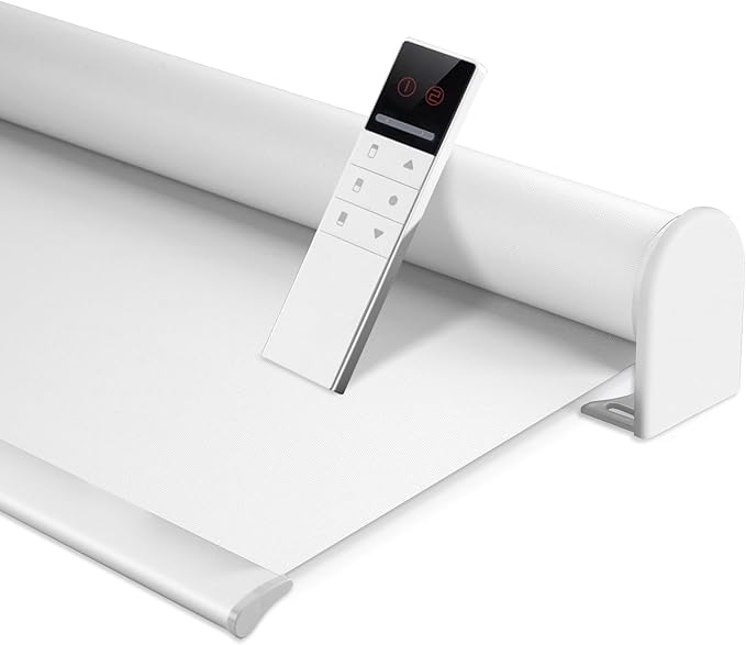 ZSHINE Motorized Blackout Window Blinds Customize Width (23-95 Inches) Remote Control Wireless and Rechargeable Roller Shades Blinds for Windows, Home, Office, Hotel, Club, Restaurant(82010G)