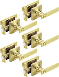Mengico 5 Pack Gold Privacy Lever Door Handle Interior with Lock, Heavy Duty Square Door Lock for Bed/Bath, Keyless Door Locksets, Reversible for Left Right Handed Doors