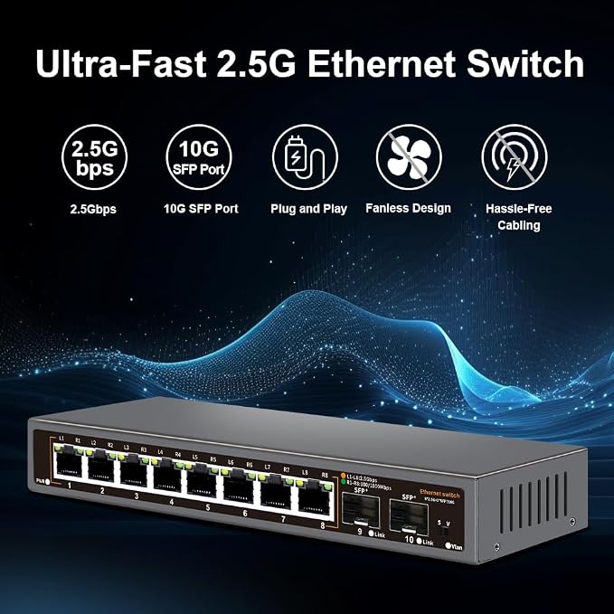 8-Port 2.5G Unmanaged Ethernet Switch, 8×2.5G Base-T Ports, 2×10G SFP+ Uplink - Image 3