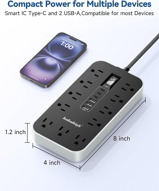 25 FT Extension Cord with USB Ports- Power Strip with USB, 1625W Multi Outlet with 11 AC Outlet 6 USB (24W/4.8A), Charging Station for Multiple Devices, for Home, Office, Dorm, Gaming Room Essentials