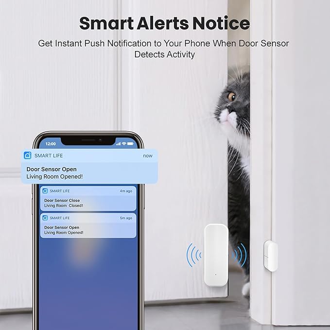 Smart Door Sensor: WiFi Door and Window Sensor, Wireless Design, Instant Alerts, Door Open Contact Sensor for Home Security & Smart Home Automation, Compatible with Alexa Google Assistant(3pack)